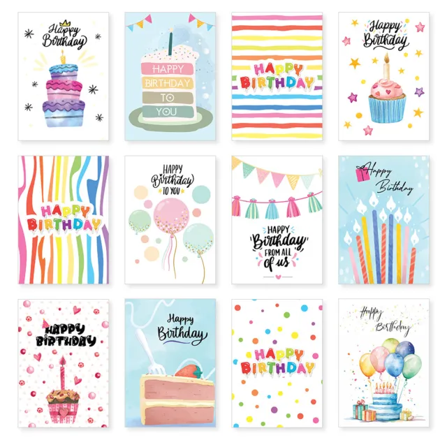 24 Multipack Watercolor Happy Birthday Greeting Cards Mixed pack with Envelope