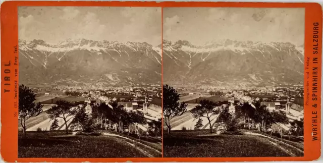 Baldi & Würthle, Stéréo, Tirol, Innsbruck vom Bergisel Vintage stereo card  Ti