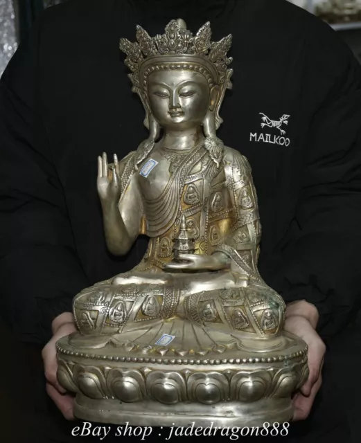 20& TIBETAN BUDDHISM Silver Sit Lotus Shakyamuni Amitabha Buddha ...
