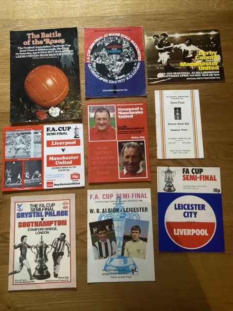 Job Lot Bundle Collection x 9 FA Cup SemiFinal Football Programmes From 1964-79