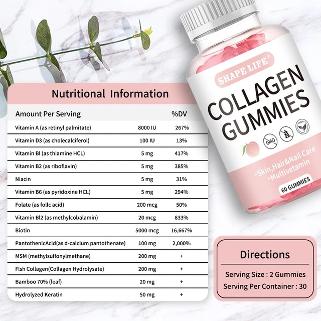 60 CAPSULES COLLAGEN Gummies Soft Chews Vitamin Skin Hair Nail Daily ...