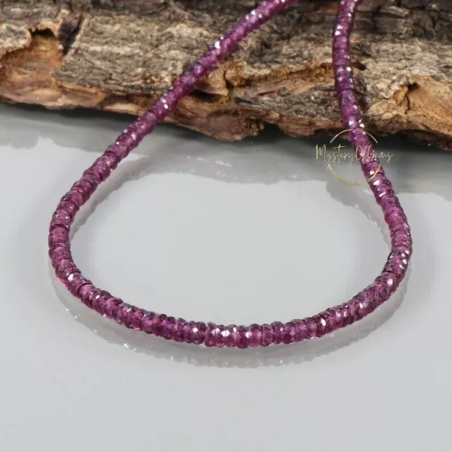 Natural Red Garnet Faceted Rondelle Gemstone Beaded Handmade Women Necklace 18"