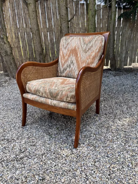 Vintage Multiyork Furniture Berger Cane Rattan Fabric Armchair
