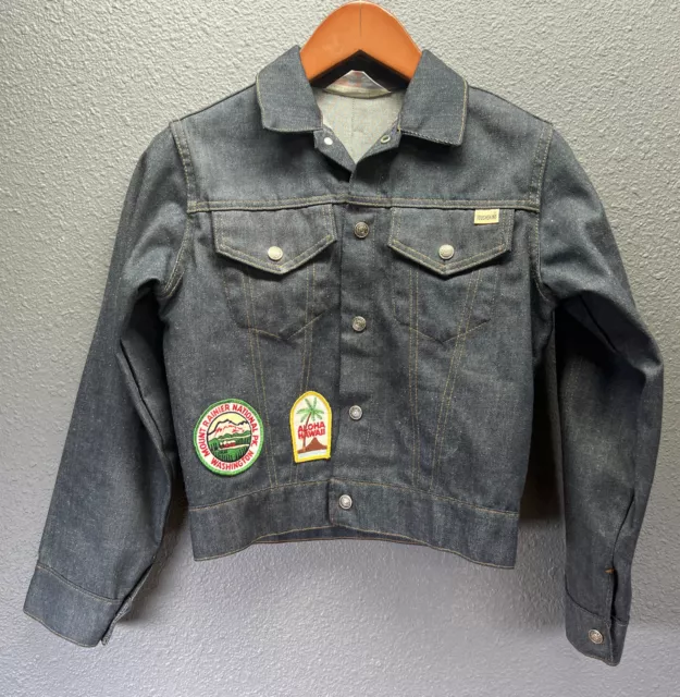 Vintage SEARS Tough Skins Denim Jacket 70s Size 14 Small Streetwear Vtg Patches