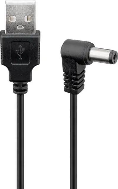 USB Corrente Cavo Adattatore, a Spina  Connettore 5,5 x 2,5mm Angolato, Nero