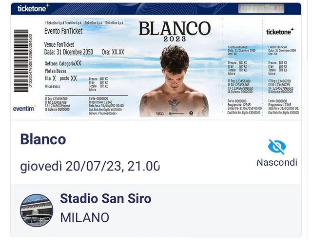 Biglietti n.2  BLANCO -  SAN SIRO MILANO 20/07/2023 (Prato) Concerto Tickets