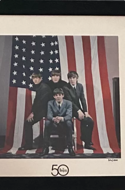 THE BEATLES 50th Anniversary sitting under AMERICAN FLAG  NUMBERED 312/500 2