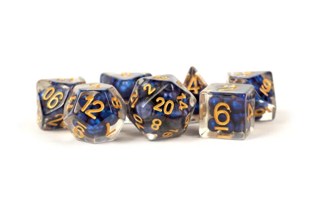 Pearl Dice Royal Blue w/ Gold Numbers 16mm Resin Poly Dice Set