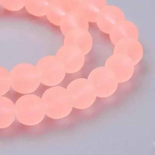 8mm Peach Pink Frosted Glass Round Beads – 15″ strand (40cm) – Approx 52 beads