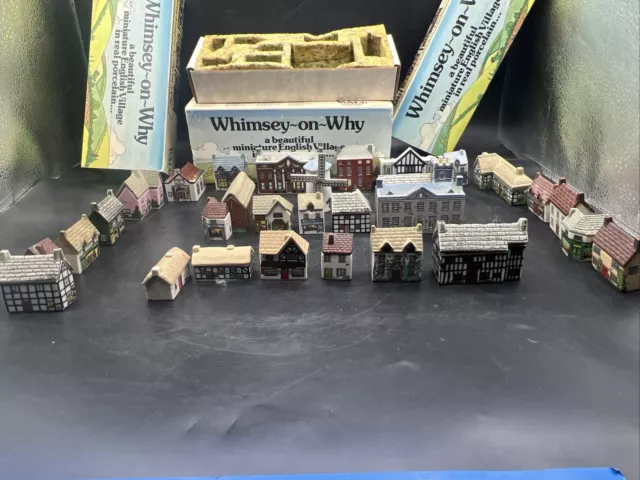 WHIMSEY-ON-WHY  SET 1, 2, 4 Porcelain Village. One item chipped. See Photo