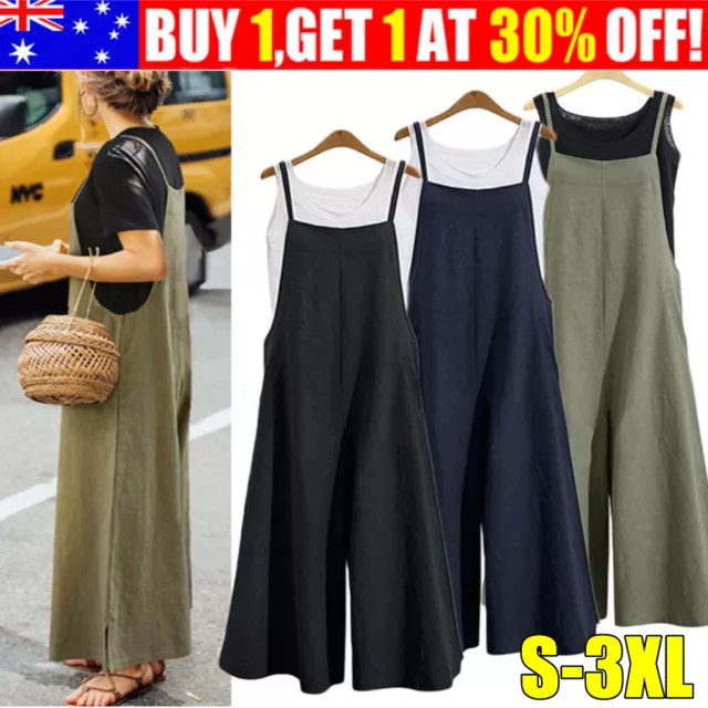 Women Loose Dungarees Wide Leg Long Pants Playsuit Jumpsuit Overalls Playsuit