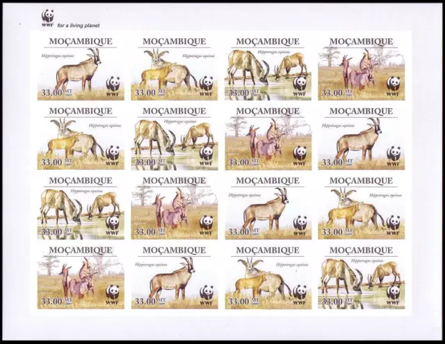 Mozambique WWF Roan Antelope Imperf Sheetlet of 4 sets 2010 MNH