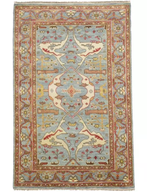 5X8 Light-Blue Oushak Hand-Knotted Wool Area Rug Oriental Carpet (5'1" x 8')