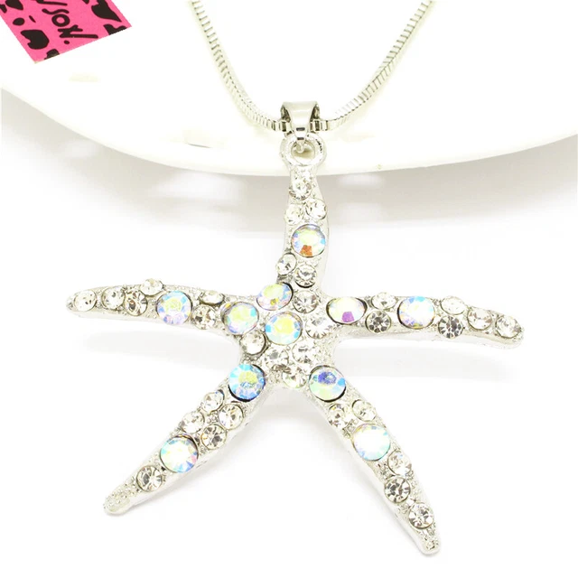 New Betsey Johnson Rhinestone Cute starfish Crystal Pendant Chain Necklace Gifts