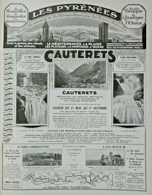 1926 Press Advertisement Les Pyrenées Cauterets Metropolis Des Spas