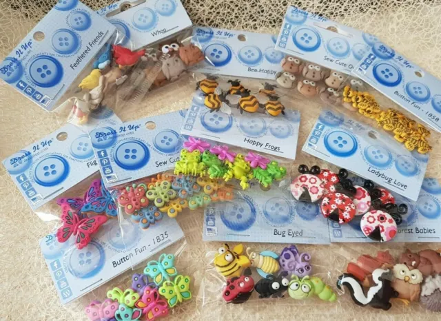 Dress It Up Button Packs - LADYBUG BIRDS BEES FISH OWLS & REPTILES - 37 options!