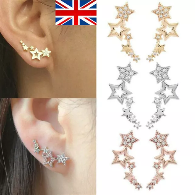 Hypoallergenic Gold Classic Ear Climber Stars Fashion Earrings Sterling Silver