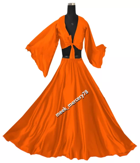 Orange Ruche Jupe + Ensemble Haut Ventre Danse Satin Full Circle Soirée S76