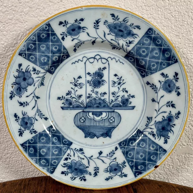 Antique Dutch Delft Floral Blue White Faience Plate 18th Century Tin Glazed SGND