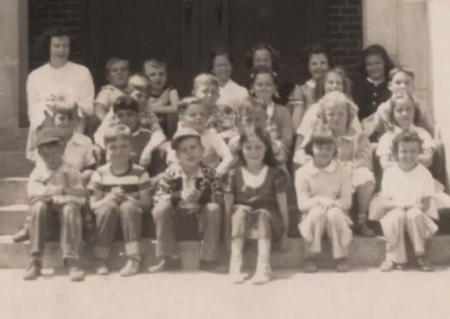 5J Photograph School Class Group Portrait Teacher Kids Boys Girls Steps 1940-50s