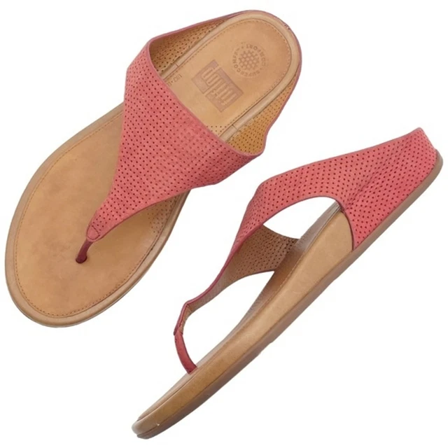 FitFlop Banda Red Perforated Leather Thong Sandal Women’s Size 9 Nice Flip Flop