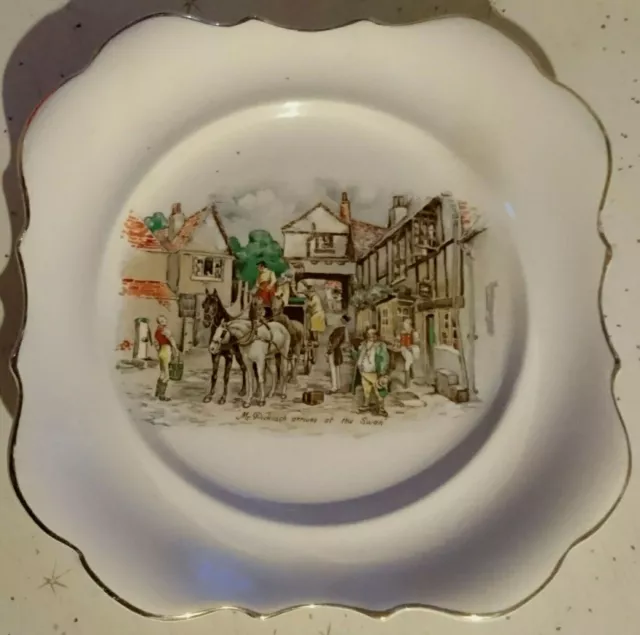 PLATE by SANDLAND WARE, ENGLAND - Mr Pickwick arrives at The Swan VINTAGE 20.5cm