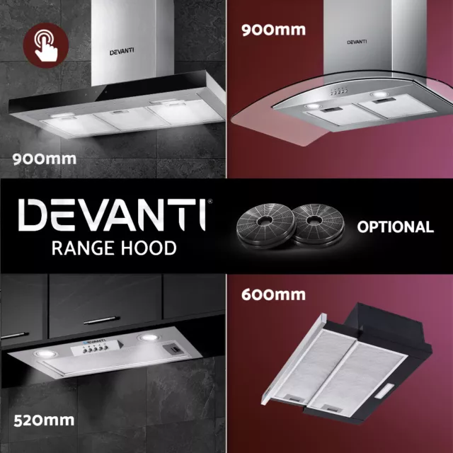 Devanti Range Hood Rangehood Stainless Steel Kitchen Canopy 600mm 900mm 90cm