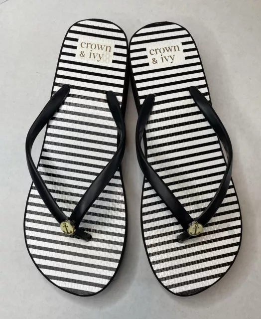 CROWN & IVY Women's Black Slip-On Thong Flip Flop Wedge Sandals Size 7.5?