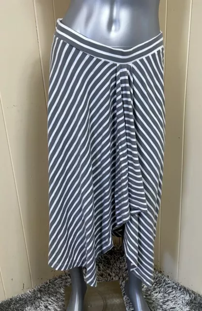 Mod O Doc Maxi Skirt High Low Hem Womens Size Medium Gray White Stripes