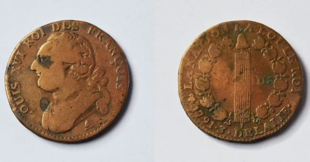 2 Denarius Deniers Münze Bronze Frankreich Louis XVI. 1791 A