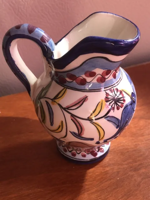Vintage Colorful Flowers Portuguese Mini  Creamer Pitcher 3" Tall