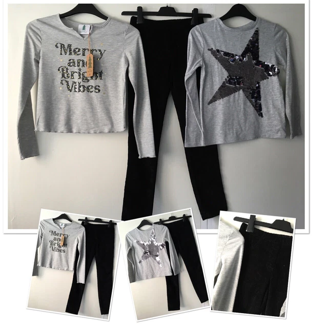 Leggings con corda glitter ragazze noce moscata & top stella prk & nuovo top George Natale 9-10 anni