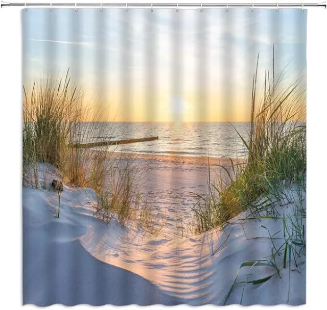 BOYIAN Beach Shower Curtain Ocean Sun Grass Seacoast Sand Seaside Coastal Sun...