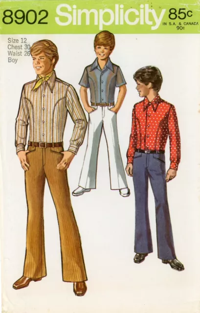 Simplicity 8902 Boys Hip-Hugger Bell Bottoms & Button Front Shirt Sz 12 COMPLETE