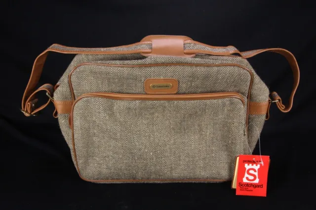 NWT Samsonite 2-Zipper Carry On Luggage Tweed Jute Overnighter Bag Scotchgarded