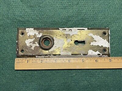 Vtg White Paint Old Mission Style Rustic Patina Aged Door Knob Back Plate 2
