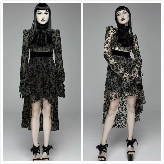 Dark Punk Sexy Long Sleeve Dress Women Goth Prom Party Irregular Lace Maxi Dress