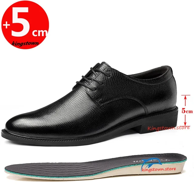 BUSINESS MEN LEATHER Elevator Shoes Height Increase 5CM Black Lift