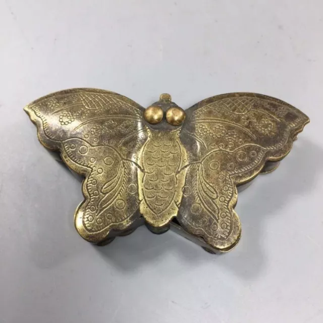 Old Chinese brass copper handmade butterfly office Ink cartridge boxes e751