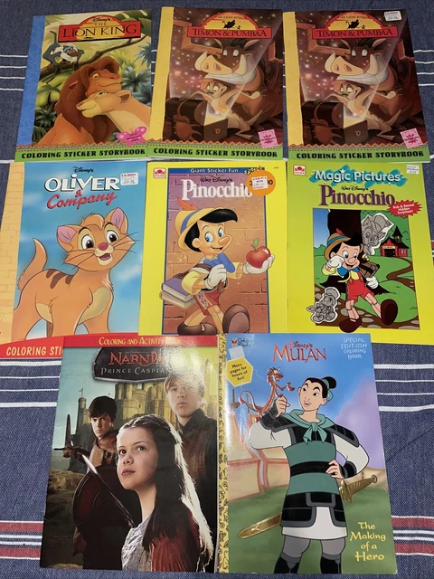 8 Disney Vintage Lion King Mulan Narnia Pinocchio Golden Books Stickers Lot
