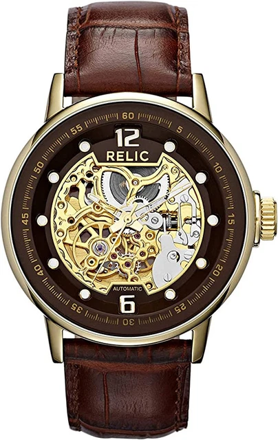 Relic Men's ZR77241 Analog Automatic Open Heart Gold Case Brown Face Wrist Watch