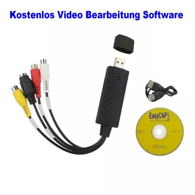 USB Audio Video Grabber Digitalisierung Videoschnitt Konverter Adapter VHS-DVD