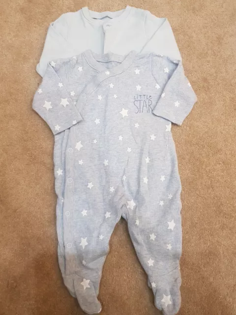 2pk Baby Boy Sleepsuits*EUC*0-3m*blue*star*miniclub*poppered*little star*cute