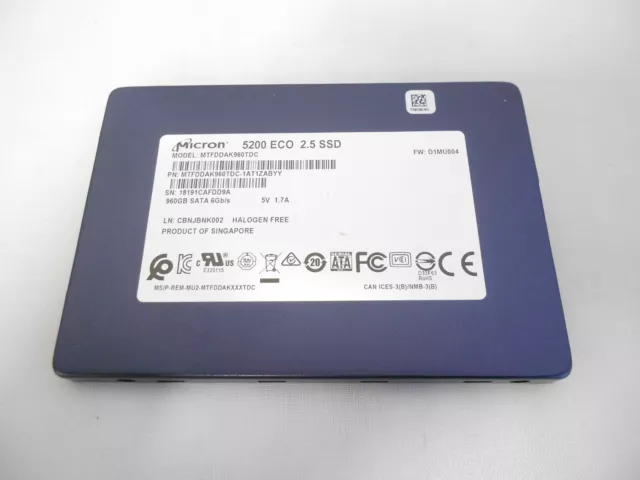 Micron 5200 960GB SSD SATA 2.5" 6G Laptop Server Desktop PC Hard Drive Dell 1TB