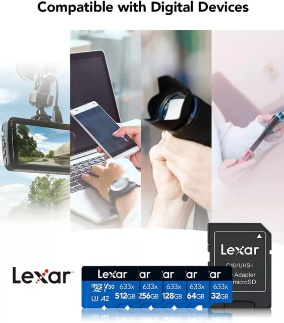 Lexar Micro SD 32GB 64GB 128GB Memory Card Class 10 for Phone Camera Drone Lot 3