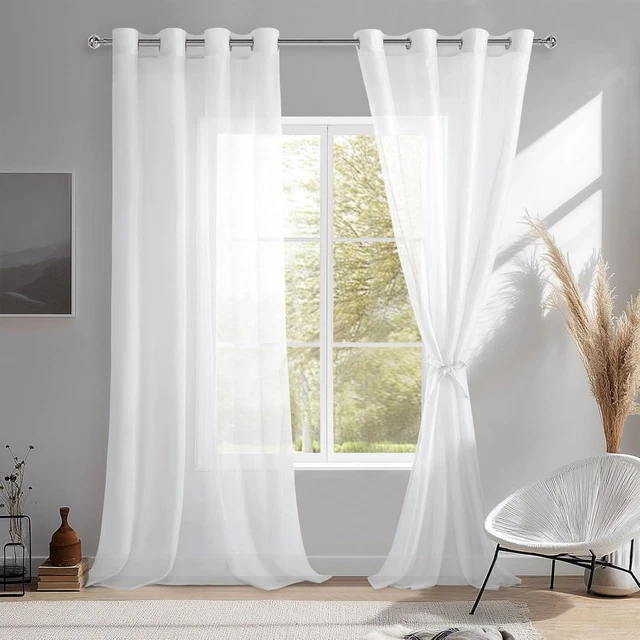 Tende Per Interni 2 Pezzi Con Stampa Foglie Verdi - Tessuto Voile Semi Trasparente Con Occhielli, 132x244 Cm, Per Camera Da Letto, Soggiorno E Cucina