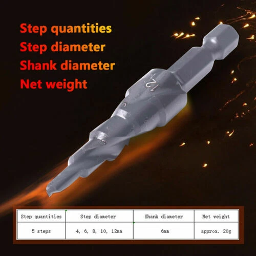 HSS Spiral Grooved Step Cone Drill Drills Bit 4-12mm Hole Cut