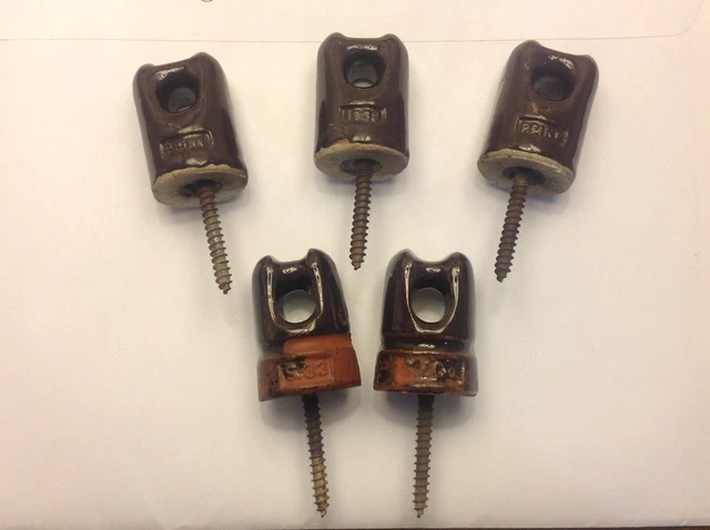 Vintage Lot of 5 Ceramic Porcelain Glazed Electric Power Line Insulators