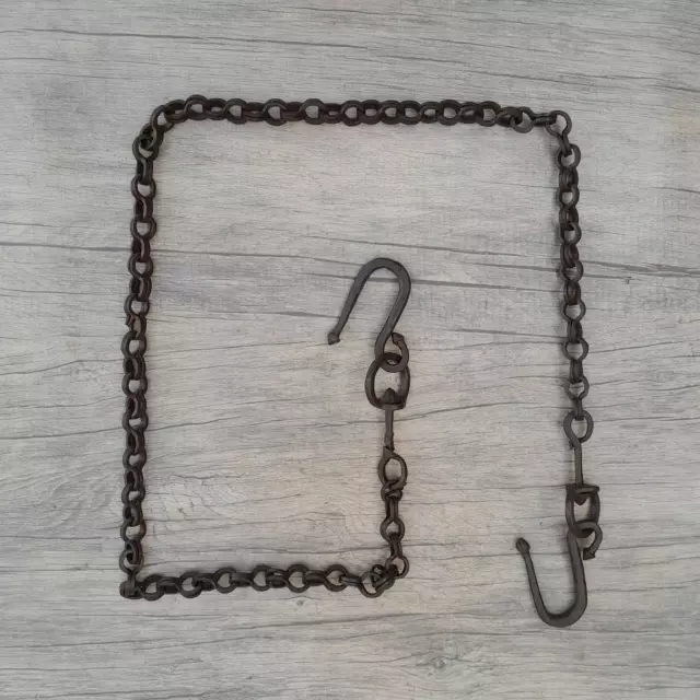 Original handforged wrought iron heavy swing hanging chain w hook farm barn deco