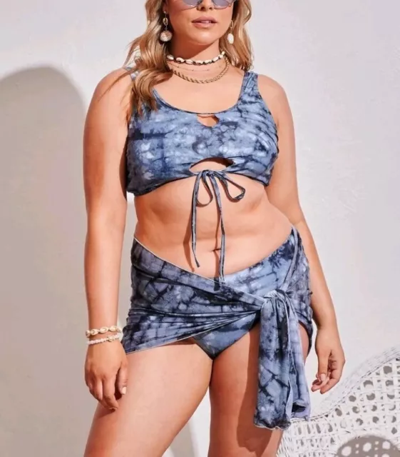 Womens Size 22 UK Tie Dye Cutout Swimming Costume Bikini Swimsuit Swimwear 3XL